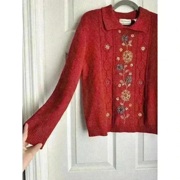 Alfred Dunner Vintage Cable Knit Embroidered Collared Sweater Womens Petite M - Picture 3 of 6